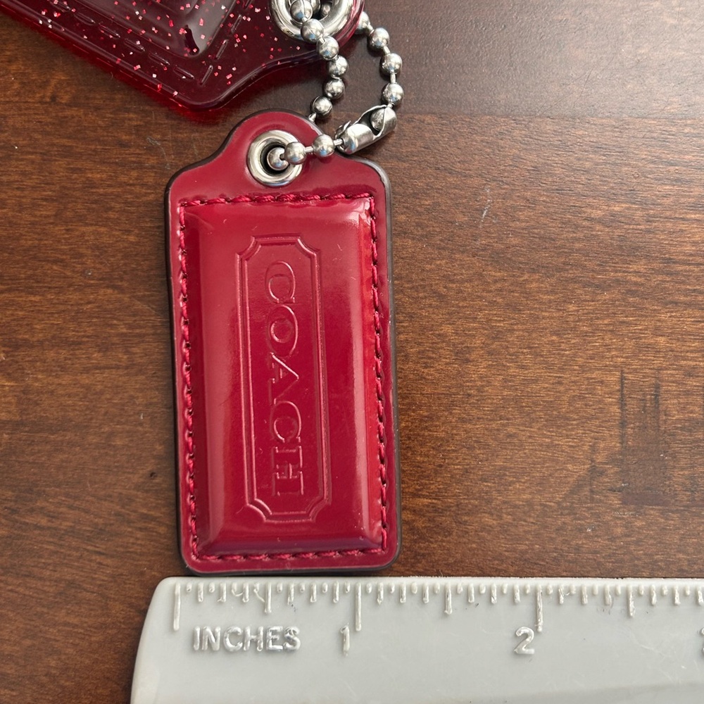 Vintage Coach Poppy hang tags. Raspberry glitter acrylic & patent leather. - Picture 9 of 10